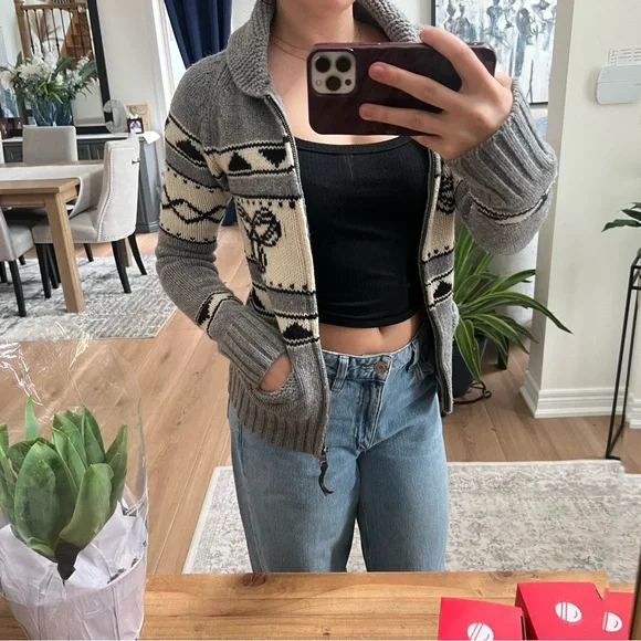 Y2K TNA Grey and Cream Zip-up Wool Sweater - Picture 3 of 6